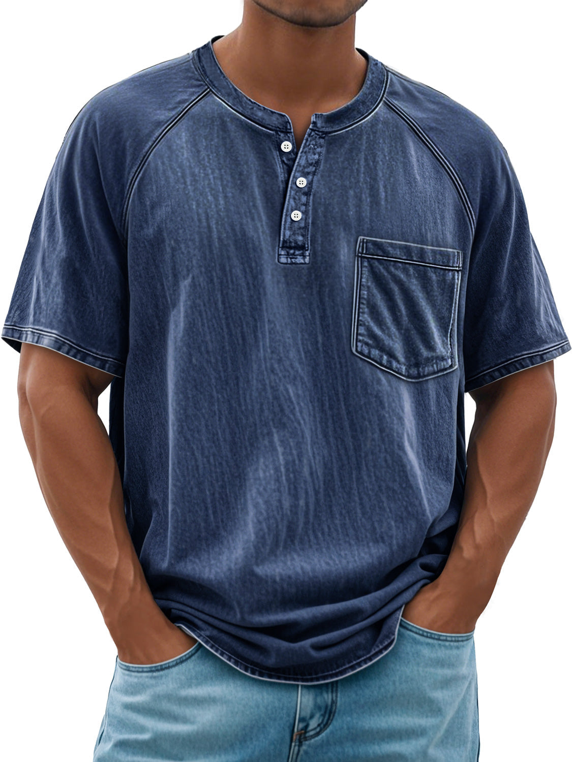 Men's Retro Everyday Raglan Pocket Casual Short Sleeve Henley Shirt