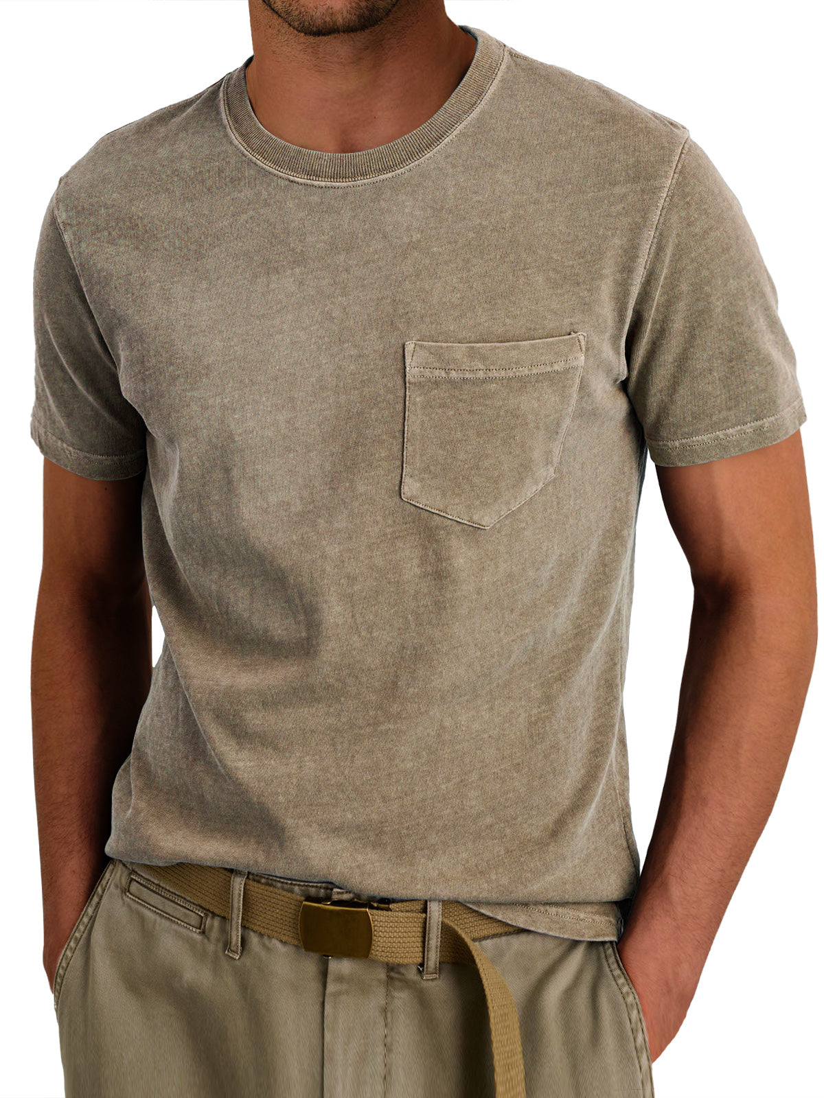 Men's Retro Round Neck Casual Pocket Solid Color Short Sleeve T-Shirt