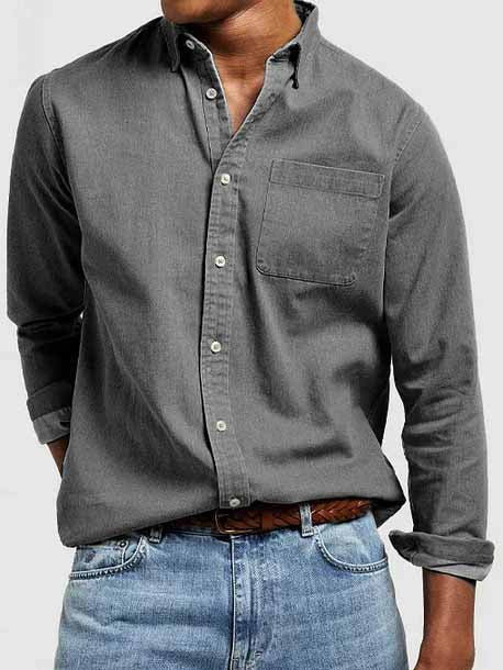 Men's Vintage Basics Washed Cotton Long Sleeve Pocket Shirt