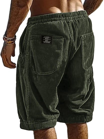 Men's Resort Stylish Corduroy Multi-Pocket Classic Embroidered Label Shorts