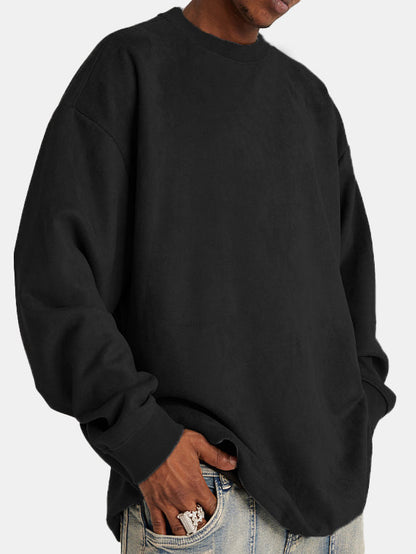 Men's Solid Color Comfort Suede Long Sleeve Crew Neck T-Shirt