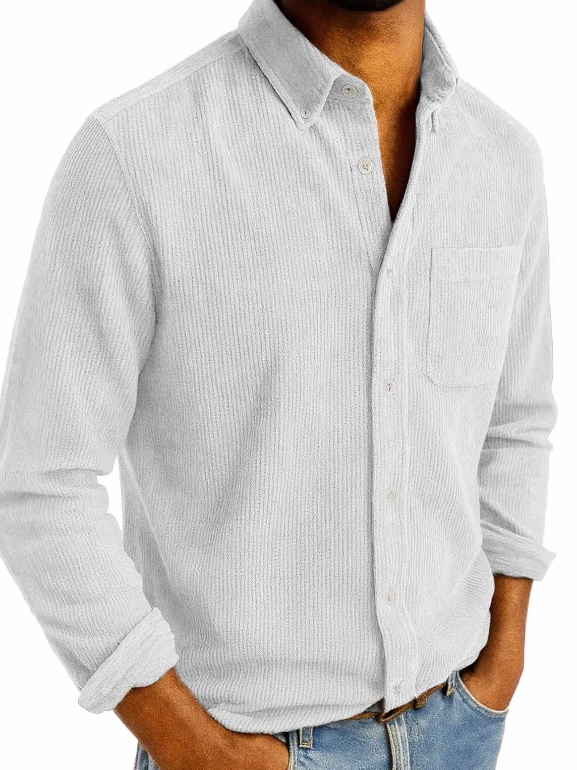 Men's Fashion Retro Daily Casual Corduroy Fabric Lapel Long Sleeve Pocket Shirt