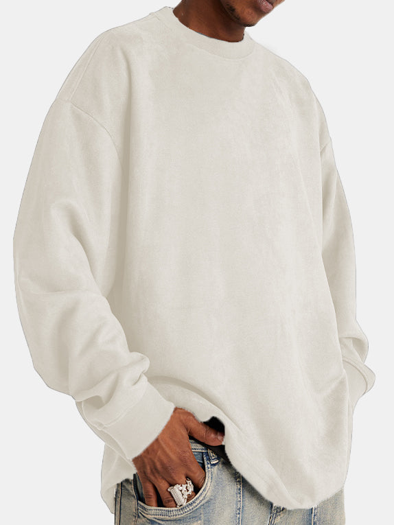 Men's Solid Color Comfort Suede Long Sleeve Crew Neck T-Shirt