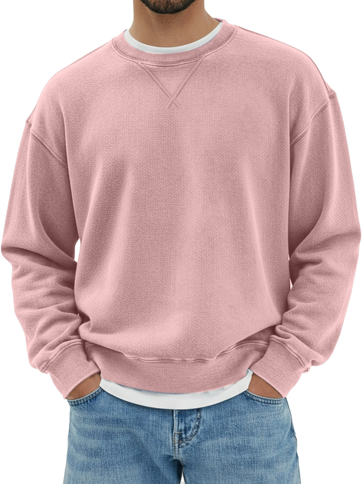 Men's pure cotton design inverted triangle shoulder long sleeve round neck sweatshirt