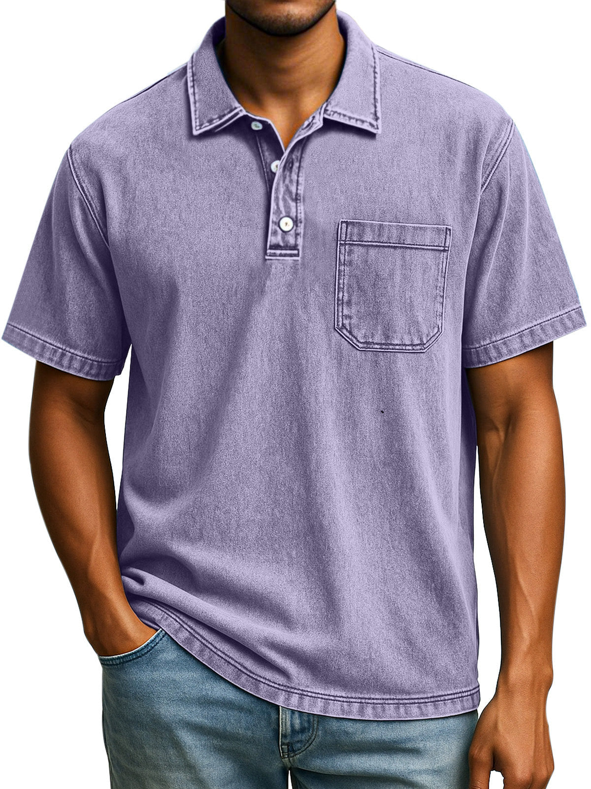 Men's Retro Solid Color Comfortable Loose Lapel Button Short Sleeve Polo Shirt