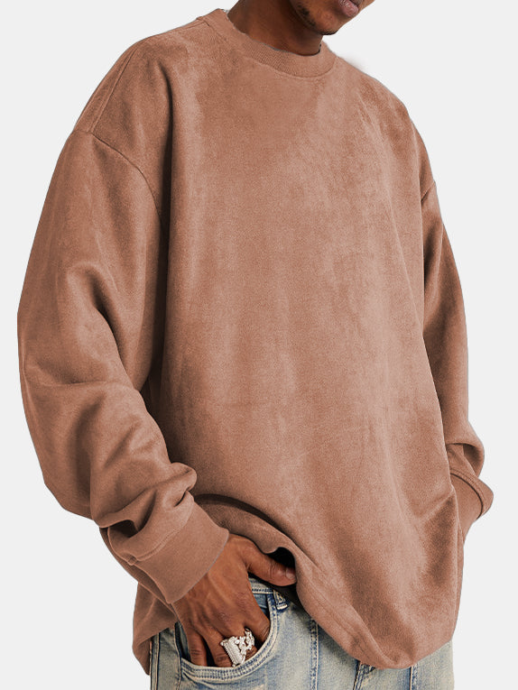 Men's Solid Color Comfort Suede Long Sleeve Crew Neck T-Shirt