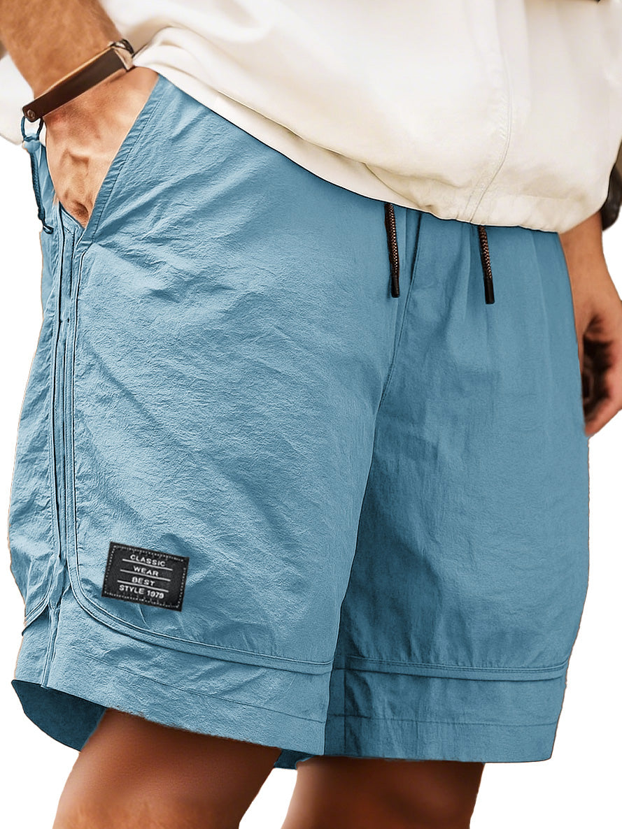 Men's Retro Outdoor Workwear Sports Quick-drying Embroidered Logo Elastic Waist Drawstring Pocket Shorts 