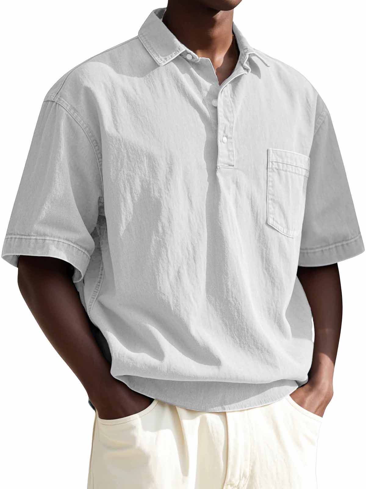 Men's Fashion Vintage Lapel Pocket Short Sleeve Polo Shirt