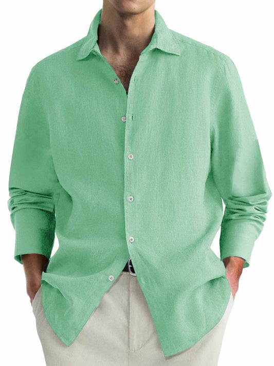 Men's Casual Simple Lapel Long Sleeve Shirt