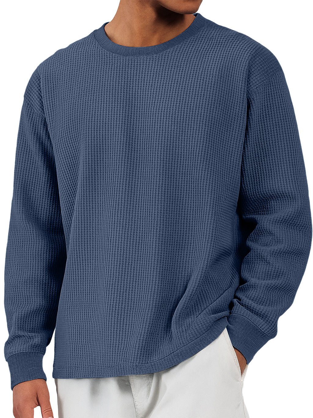Men's Casual Waffle Crew Neck Comfortable Long Sleeve T-shirt