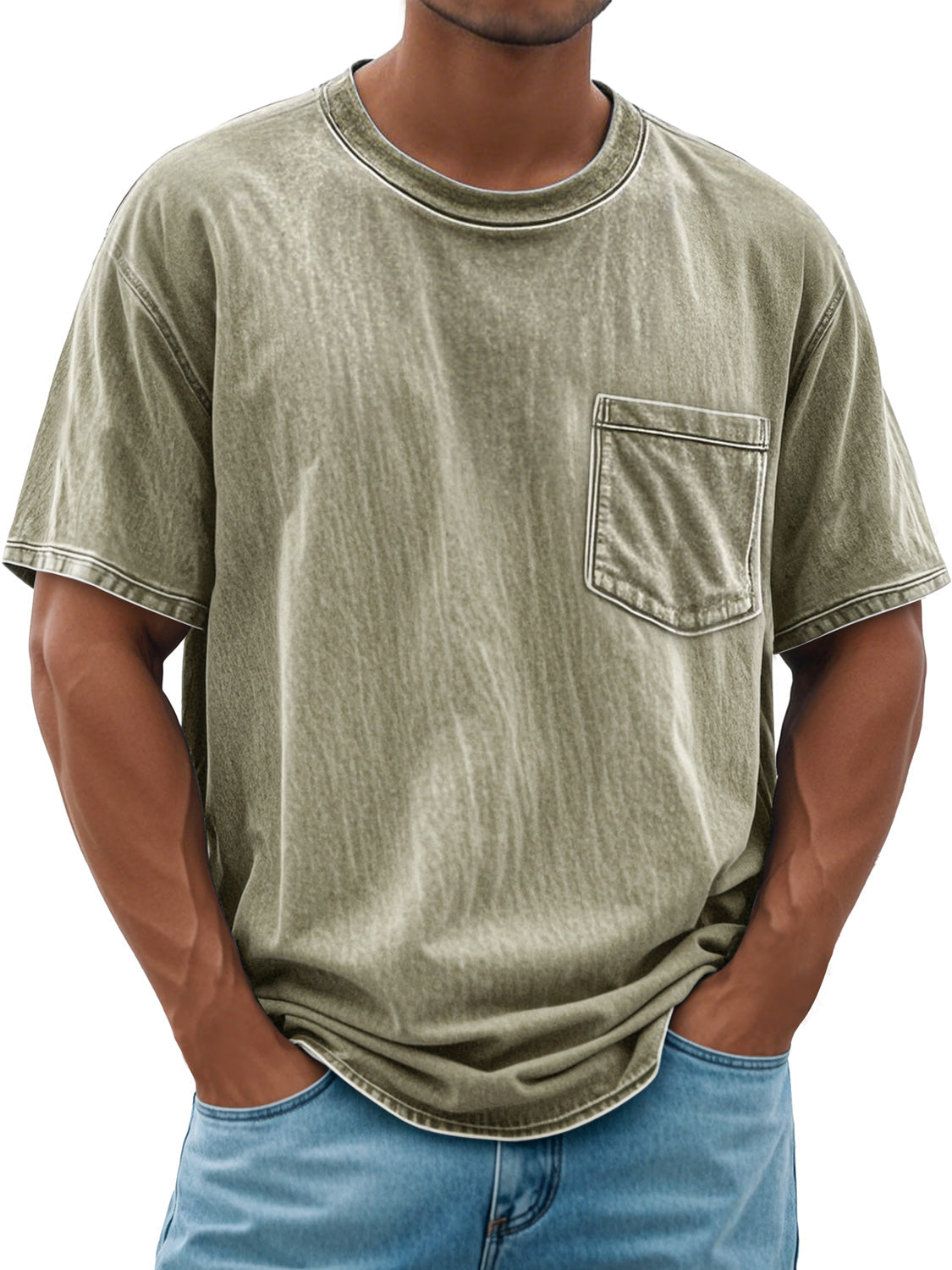 Men's Retro Round Neck Daily Casual Pocket Short Sleeve T-Shirt