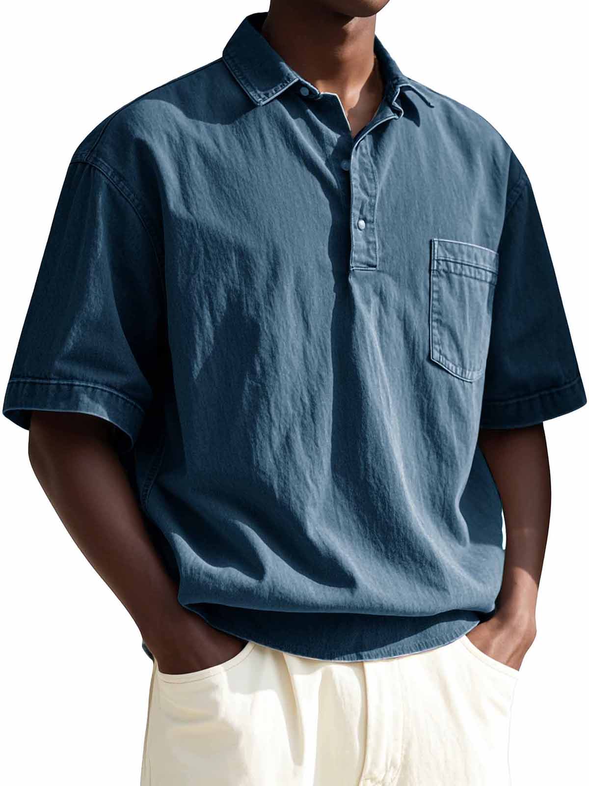 Men's Fashion Vintage Lapel Pocket Short Sleeve Polo Shirt