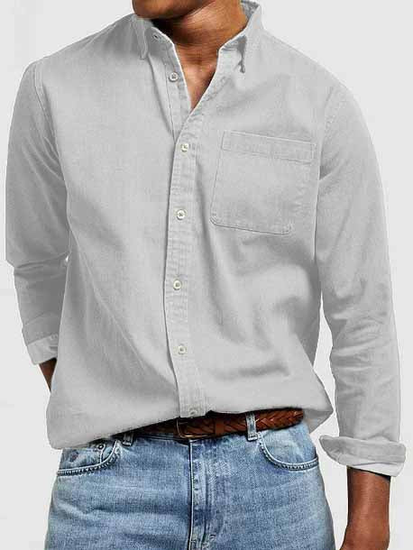 Men's Vintage Basics Washed Cotton Long Sleeve Pocket Shirt