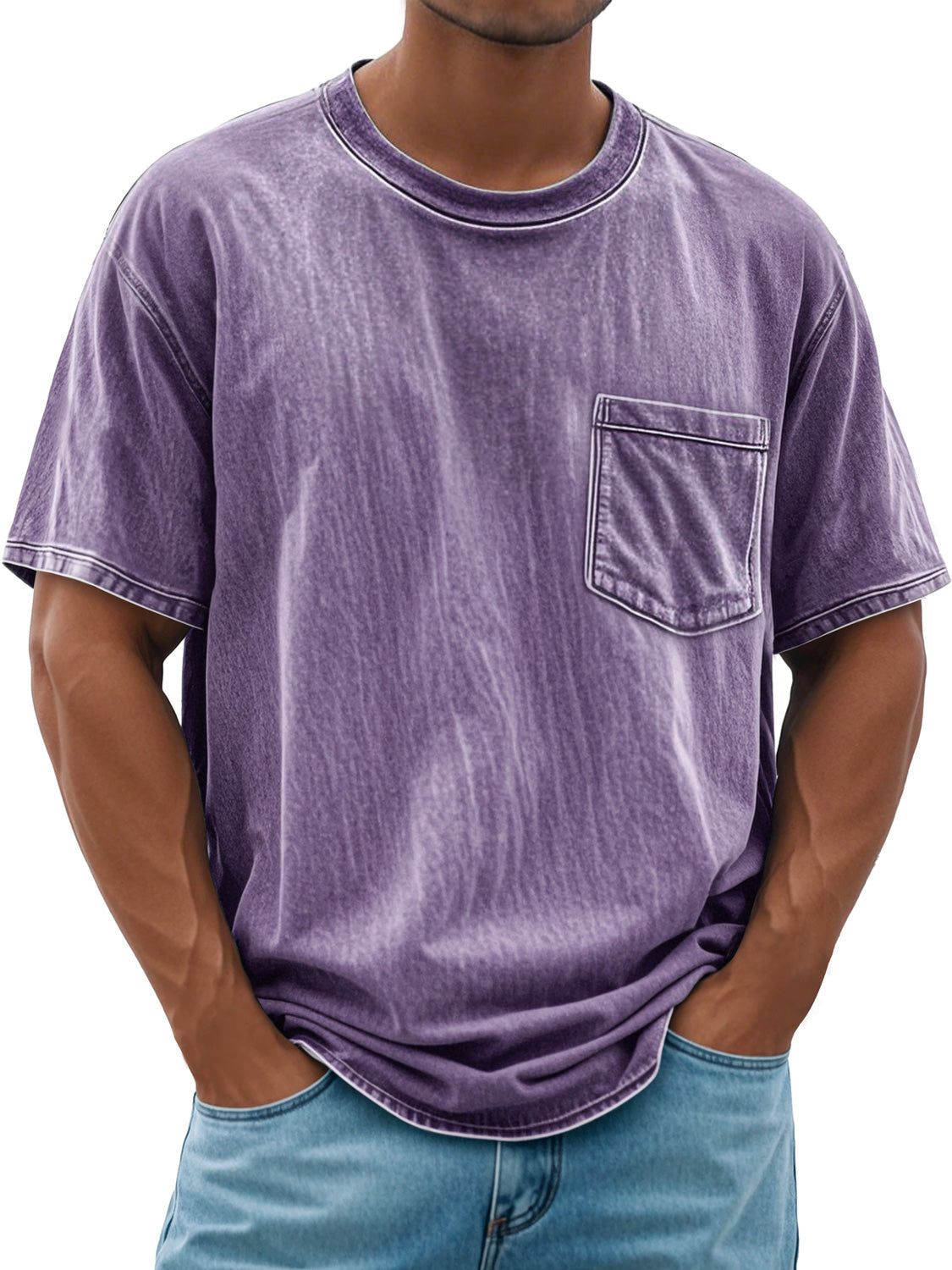 Men's Retro Round Neck Daily Casual Pocket Short Sleeve T-Shirt