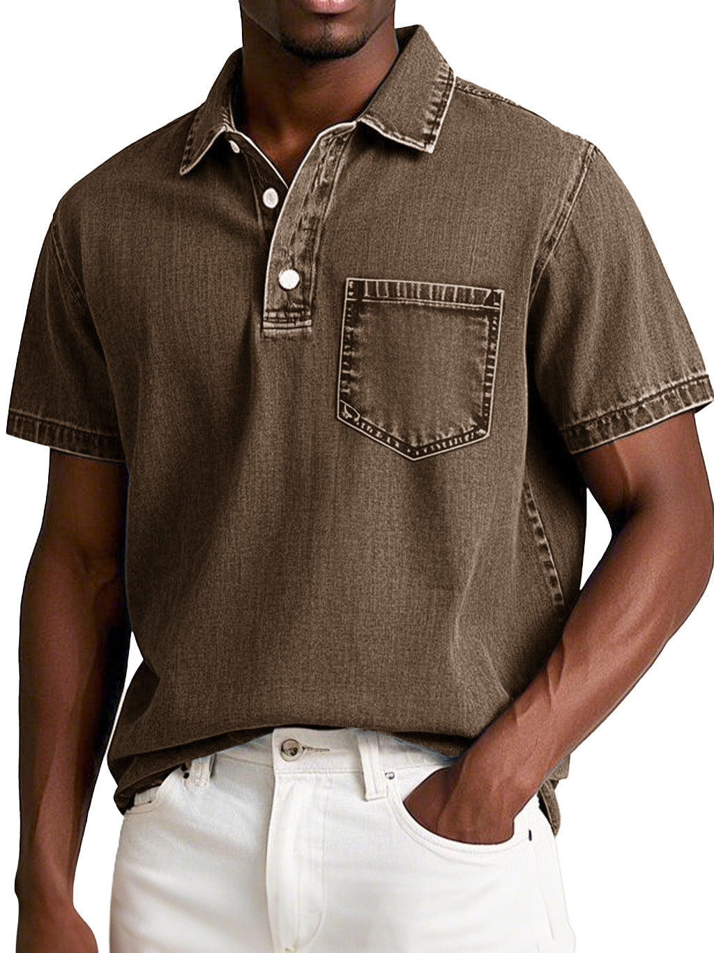 Men's Fashion Retro Distressed Short Sleeve Lapel Polo Shirt