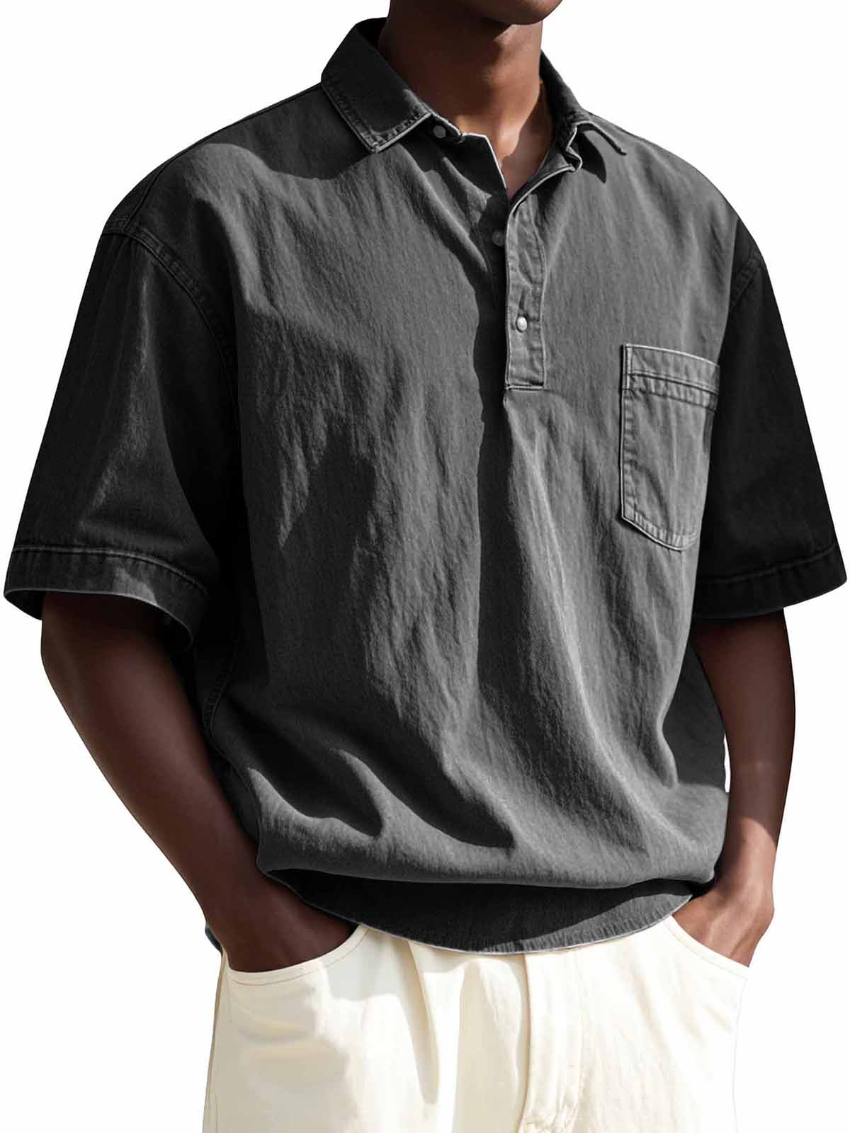 Men's Fashion Vintage Lapel Pocket Short Sleeve Polo Shirt