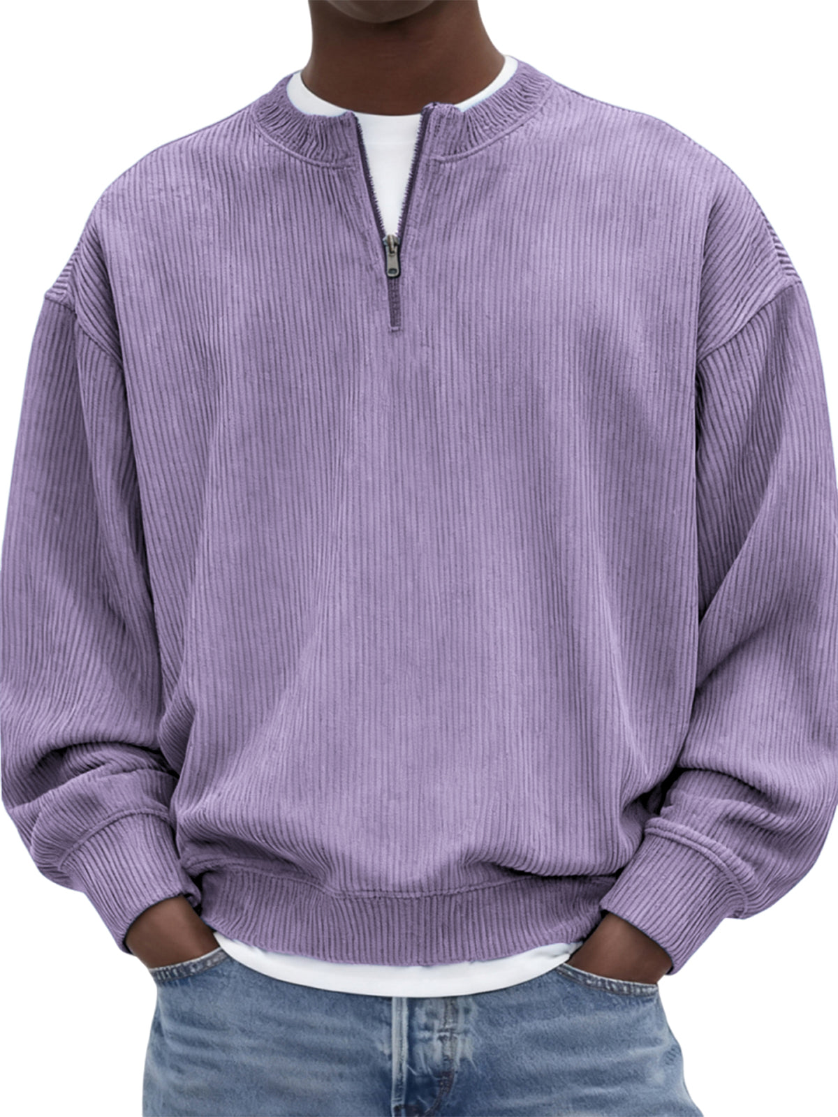 Men's Quarter-Zip Stylish Corduroy Long Sleeve Pullover