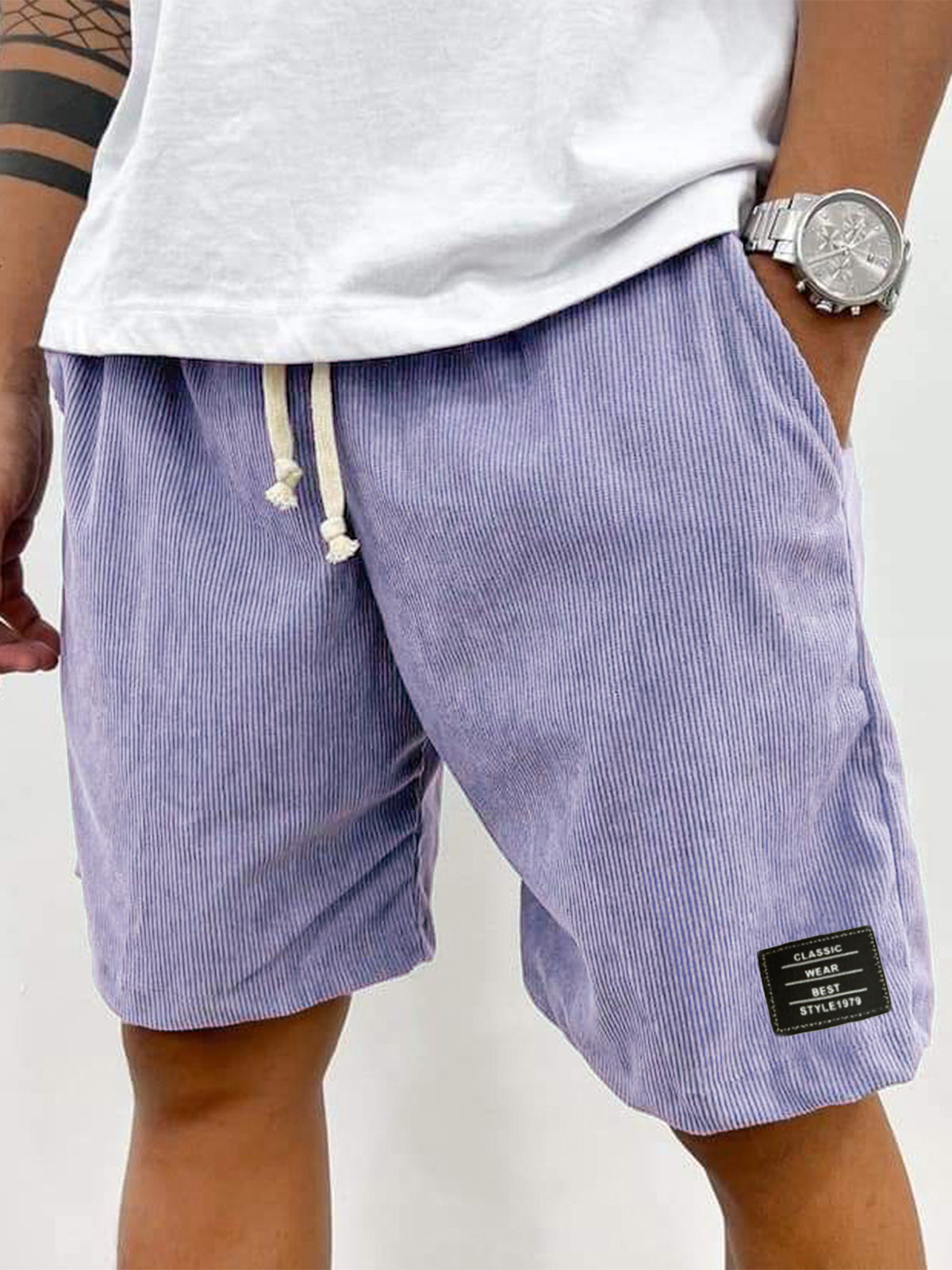 Men's Stylish Corduroy Simple Embroidered Label Holiday Casual Shorts