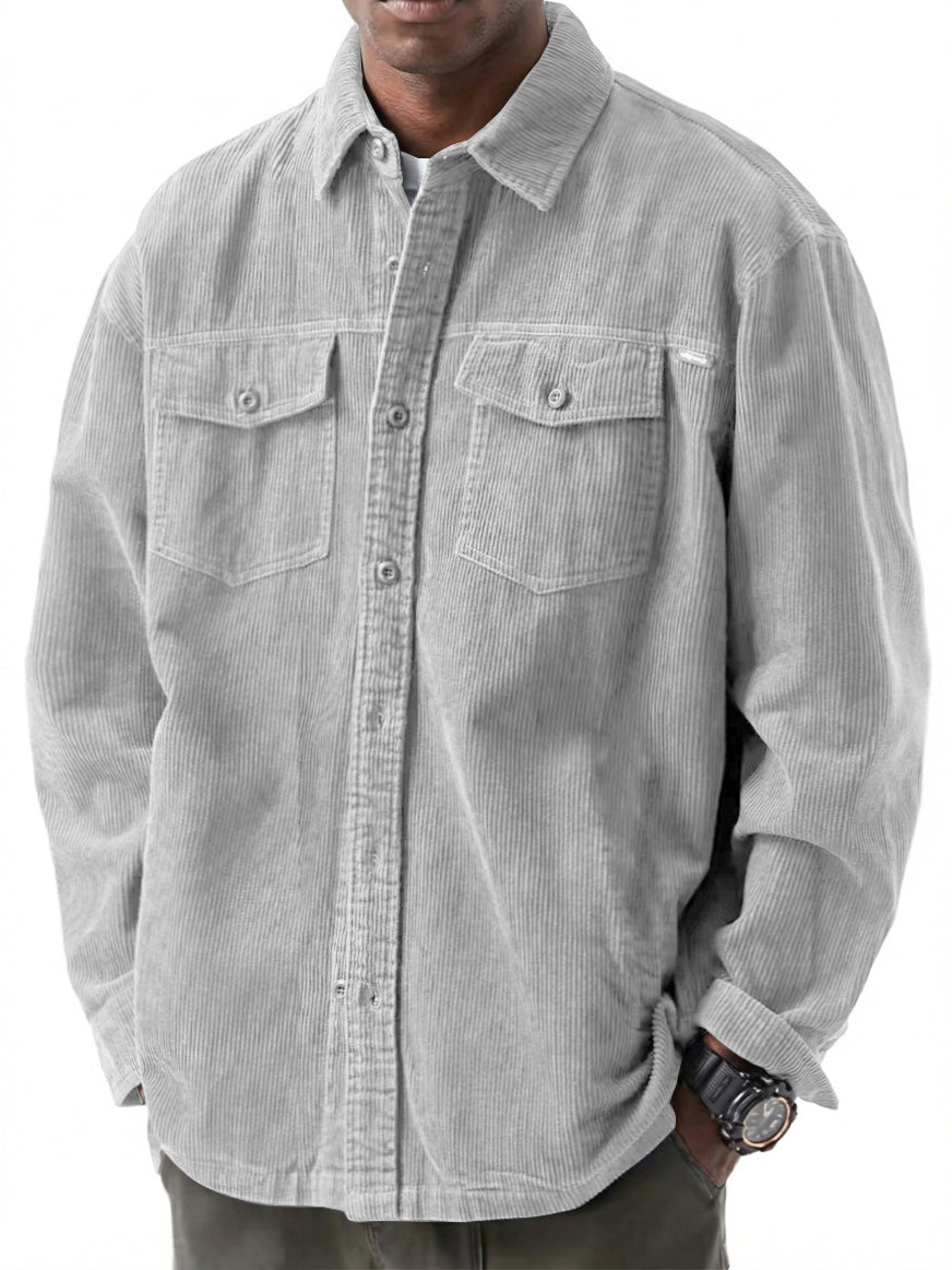 Men's Retro Casual Double Pocket Workwear Corduroy Long Sleeve Shirt