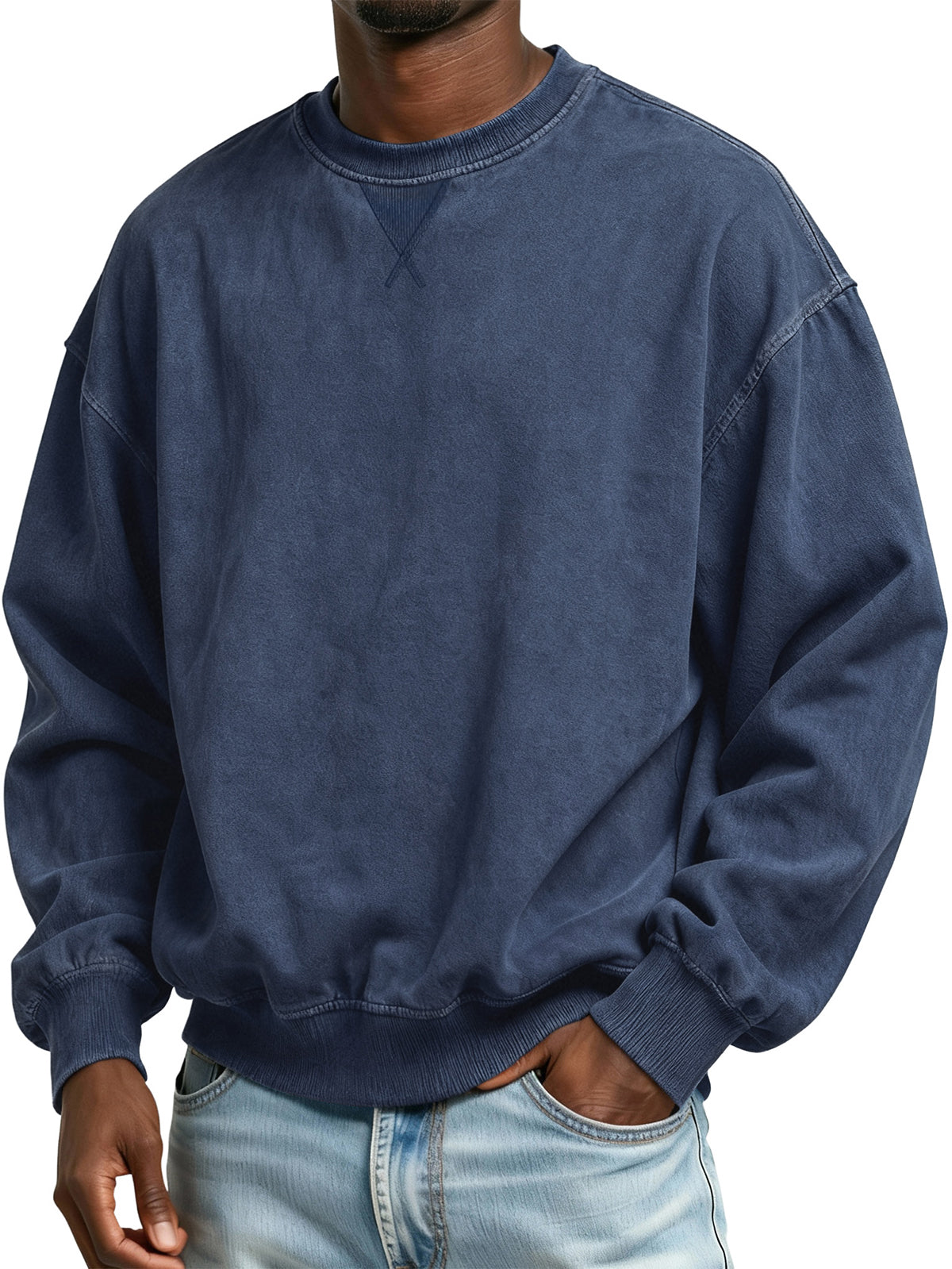Men's 100% Cotton Retro Casual Washed Distressed Crew Neck Long Sleeve Sweatshirt