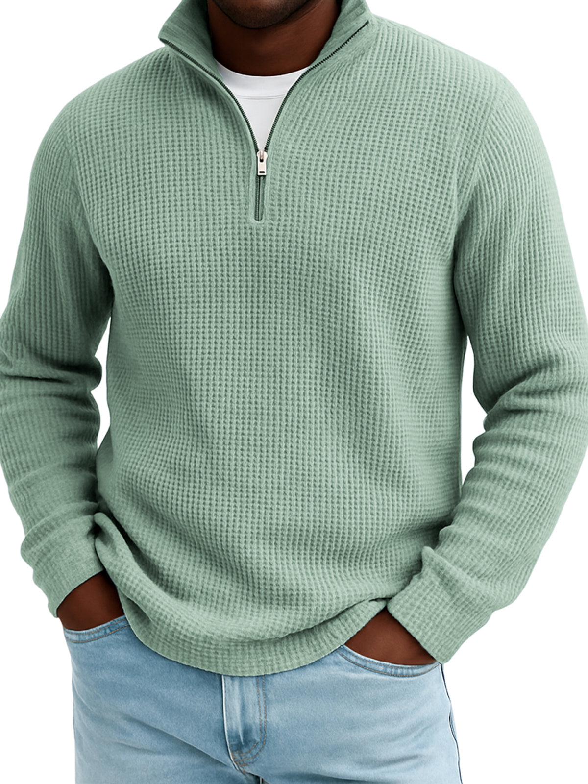 Men's Quarter-zip Waffle Texture Breathable Pullover T-shirt