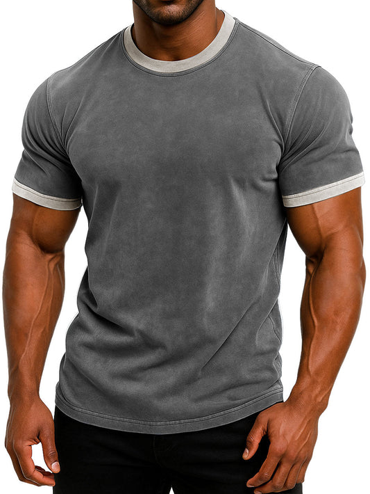 Men's Vintage Distressed Contrast Color True Classic Short Sleeve T-shirt