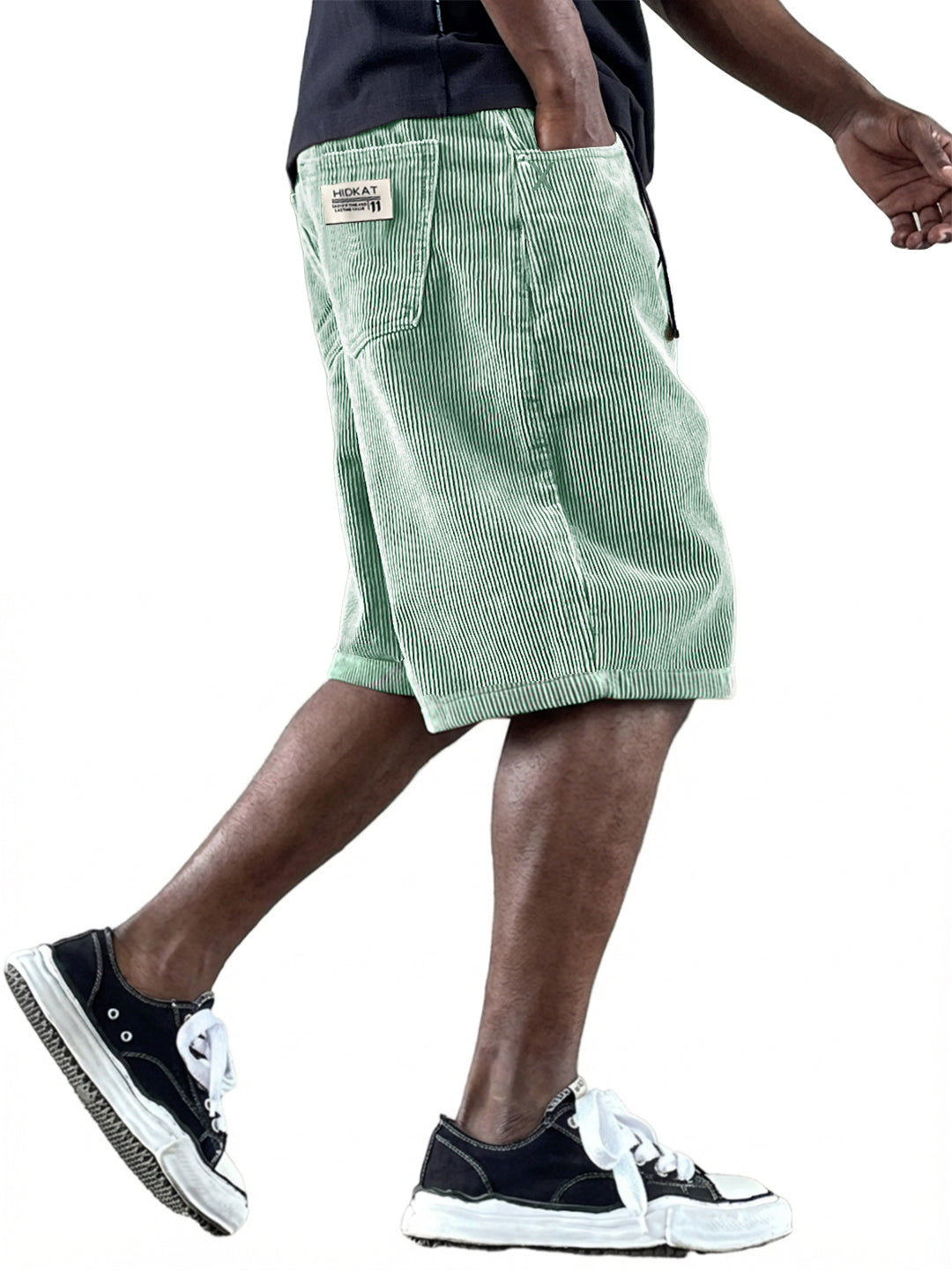 Men's Casual Retro Multi Pocket Embroidered Logo Workwear Corduroy Shorts