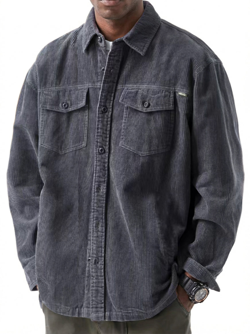 Men's Retro Casual Double Pocket Workwear Corduroy Long Sleeve Shirt