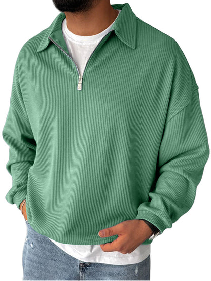 Men's Casual  Everyday Zipper Ribbed Long Sleeved Sweatshirt