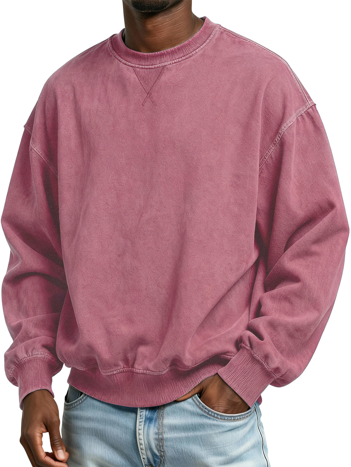 Men's 100% Cotton Retro Casual Washed Distressed Crew Neck Long Sleeve Sweatshirt