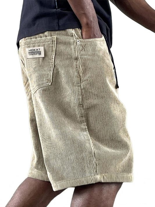 Men's Casual Retro Multi Pocket Embroidered Logo Workwear Corduroy Shorts