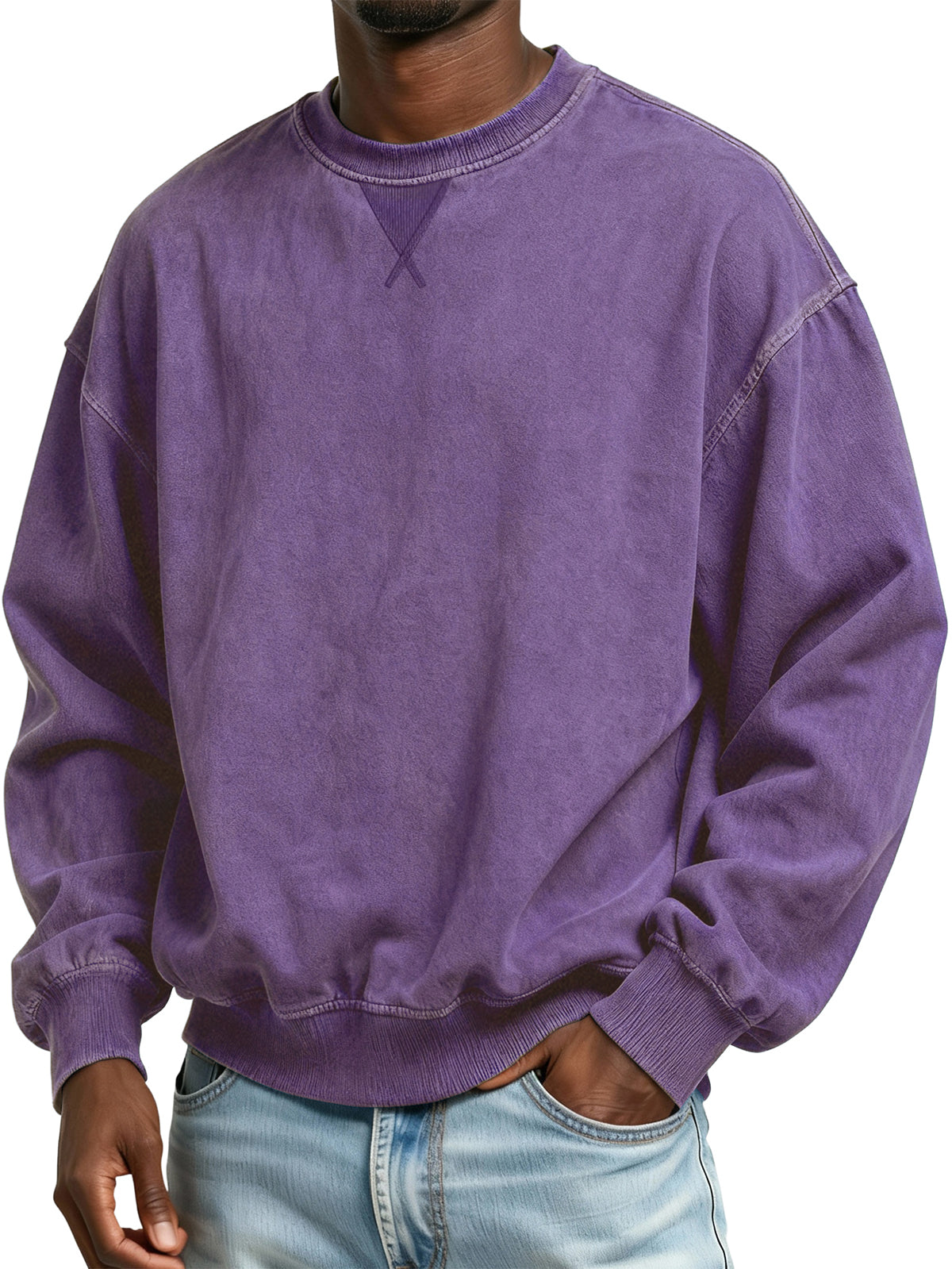 Men's 100% Cotton Retro Casual Washed Distressed Crew Neck Long Sleeve Sweatshirt
