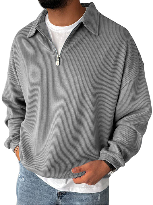 Men's Casual  Everyday Zipper Ribbed Long Sleeved Sweatshirt