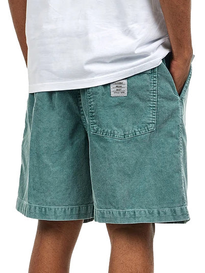 Men's Retro Distressed Corduroy Embroidered Logo Loose Stretch Waistband Pocket Shorts