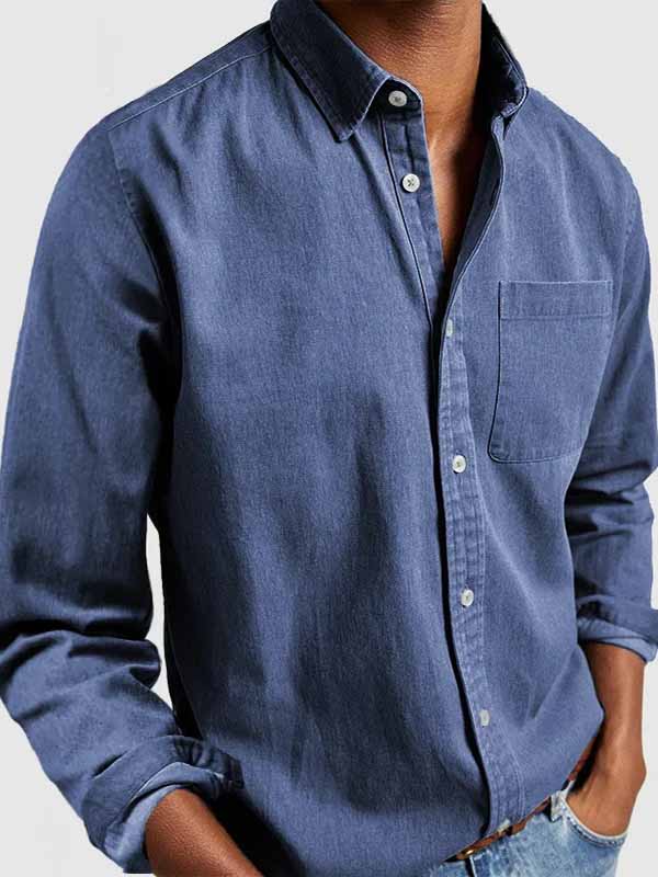 Men's Basics Vintage Washed Pocket Long Sleeve Shirt