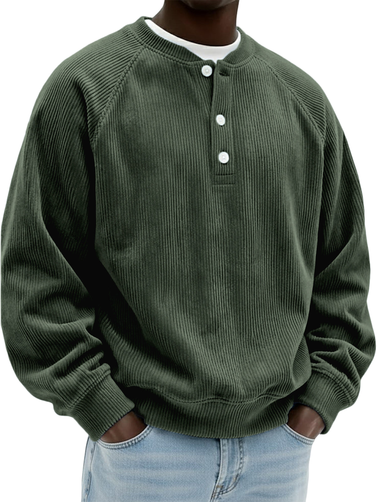 Men's Simple Vintage Ribbed Henley Raglan Pullover Top