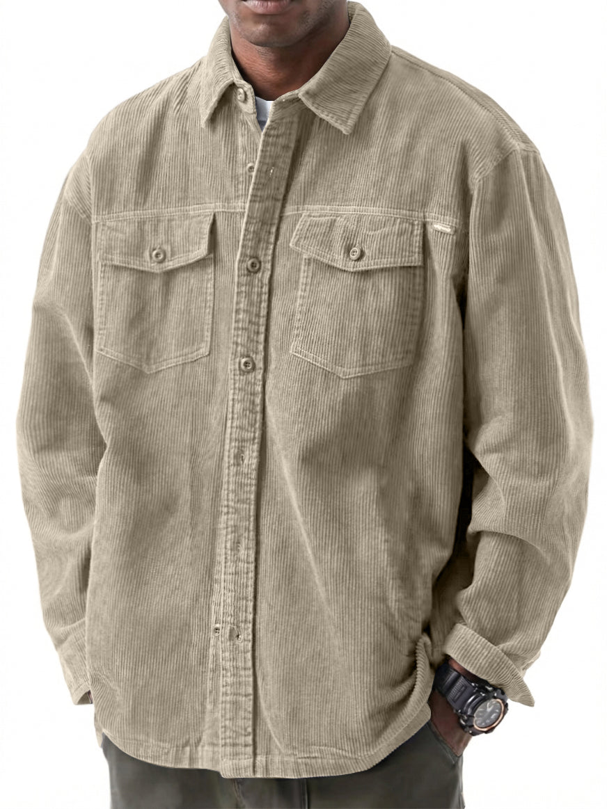 Men's Retro Casual Double Pocket Workwear Corduroy Long Sleeve Shirt