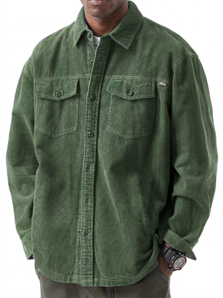 Men's Retro Casual Double Pocket Workwear Corduroy Long Sleeve Shirt