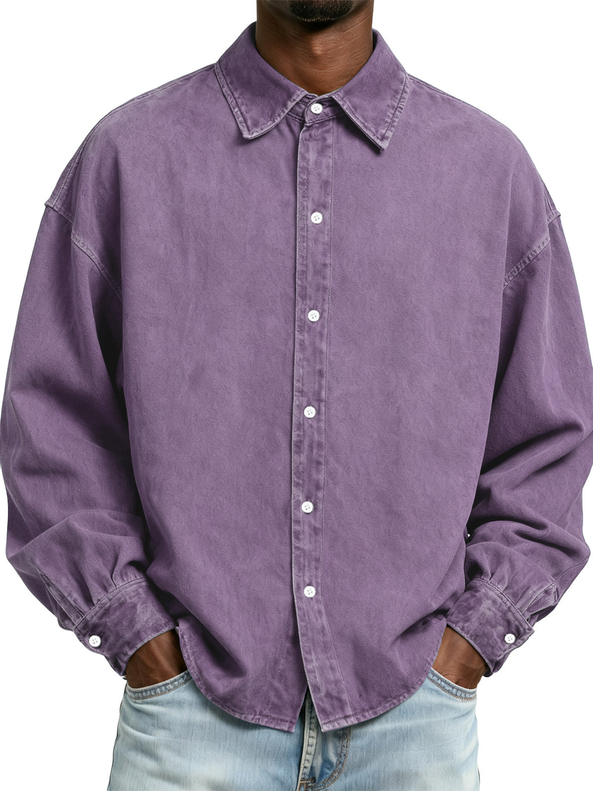 Men's Retro Washed Distressed Long Sleeve Shirt