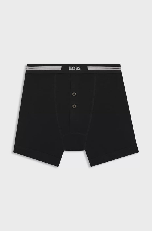 BUTTON-FLY COTTON TRUNKS WITH LOGO WAISTBAND
