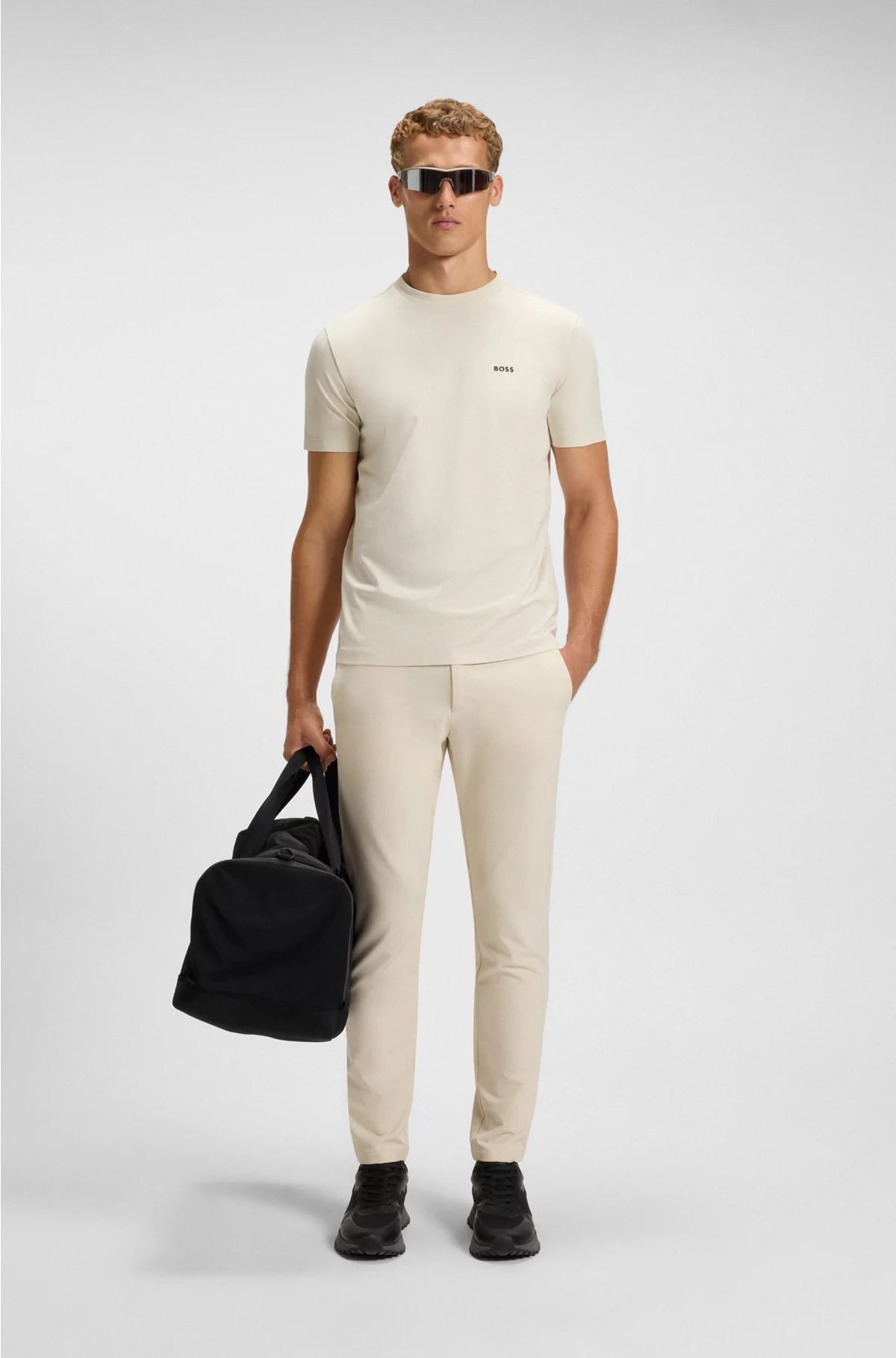 STRETCH-COTTON T-SHIRT WITH CONTRAST LOGO