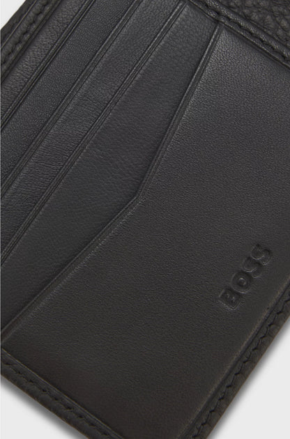 GRAINED-LEATHER BILLFOLD WALLET WITH METAL LOGO