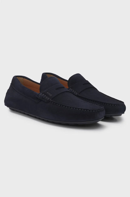 SUEDE MOCCASINS WITH PENNY TRIM