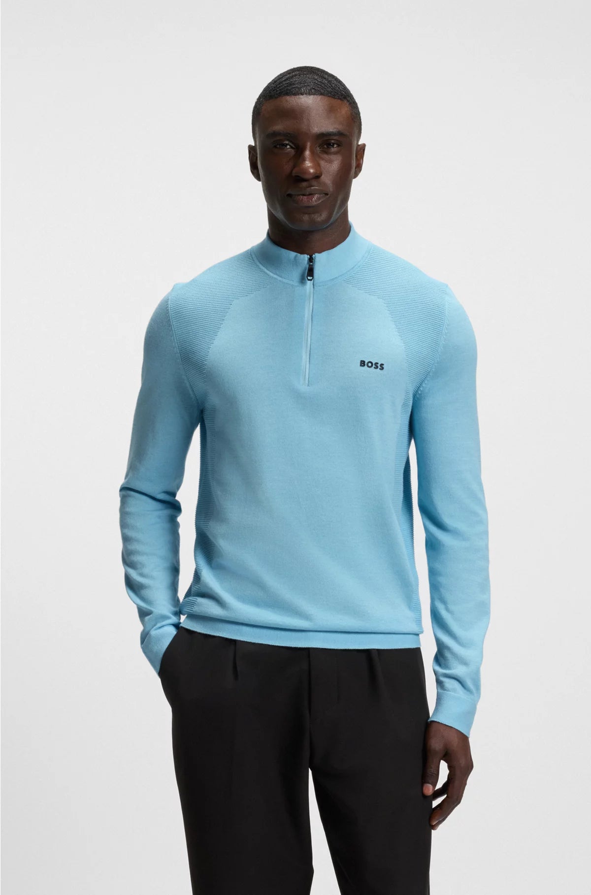 COTTON-BLEND SWEATER WITH QUARTER ZIP AND BODY-MAPPING