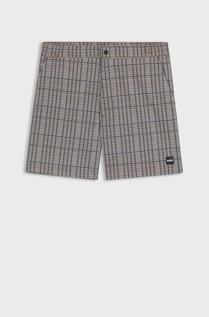 MICRO-PRINT SWIM SHORTS WITH LOGO BADGE