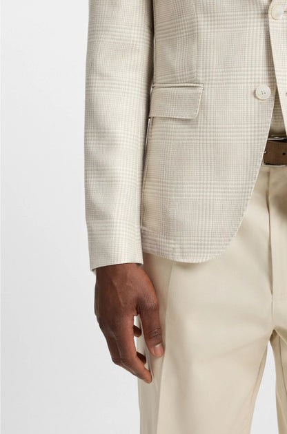 SLIM-FIT BLAZER IN CHECKED WOOL, SILK AND LINEN