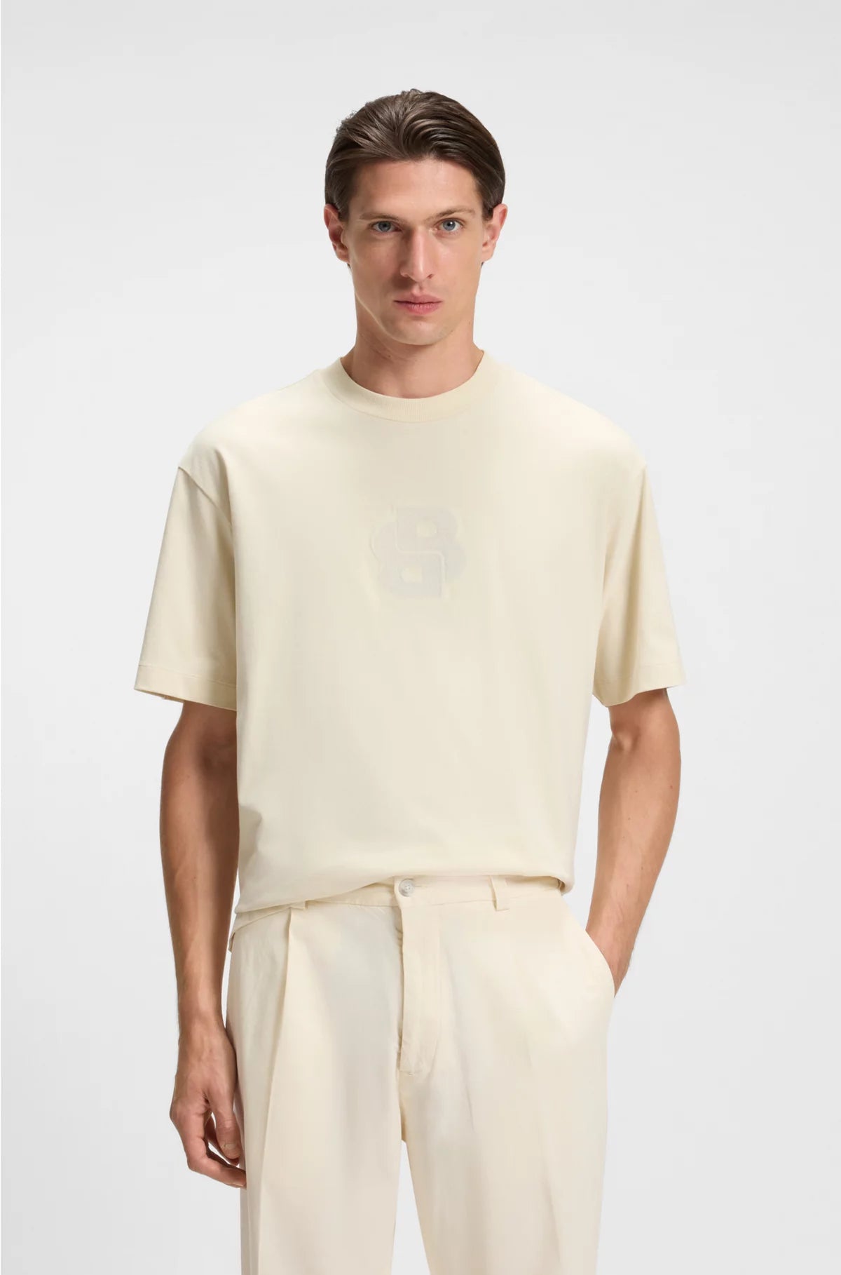 PEACHED-COTTON T-SHIRT WITH DOUBLE B MONOGRAM