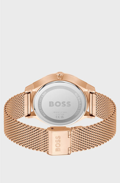 BLACK-DIAL WATCH WITH CARNATION-GOLD-TONE MESH BRACELET