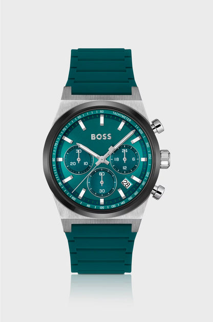 SILICONE-STRAP CHRONOGRAPH WATCH WITH GREEN DIAL