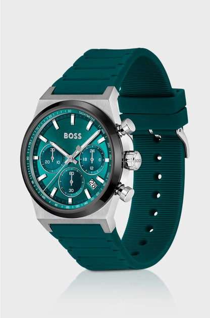 SILICONE-STRAP CHRONOGRAPH WATCH WITH GREEN DIAL